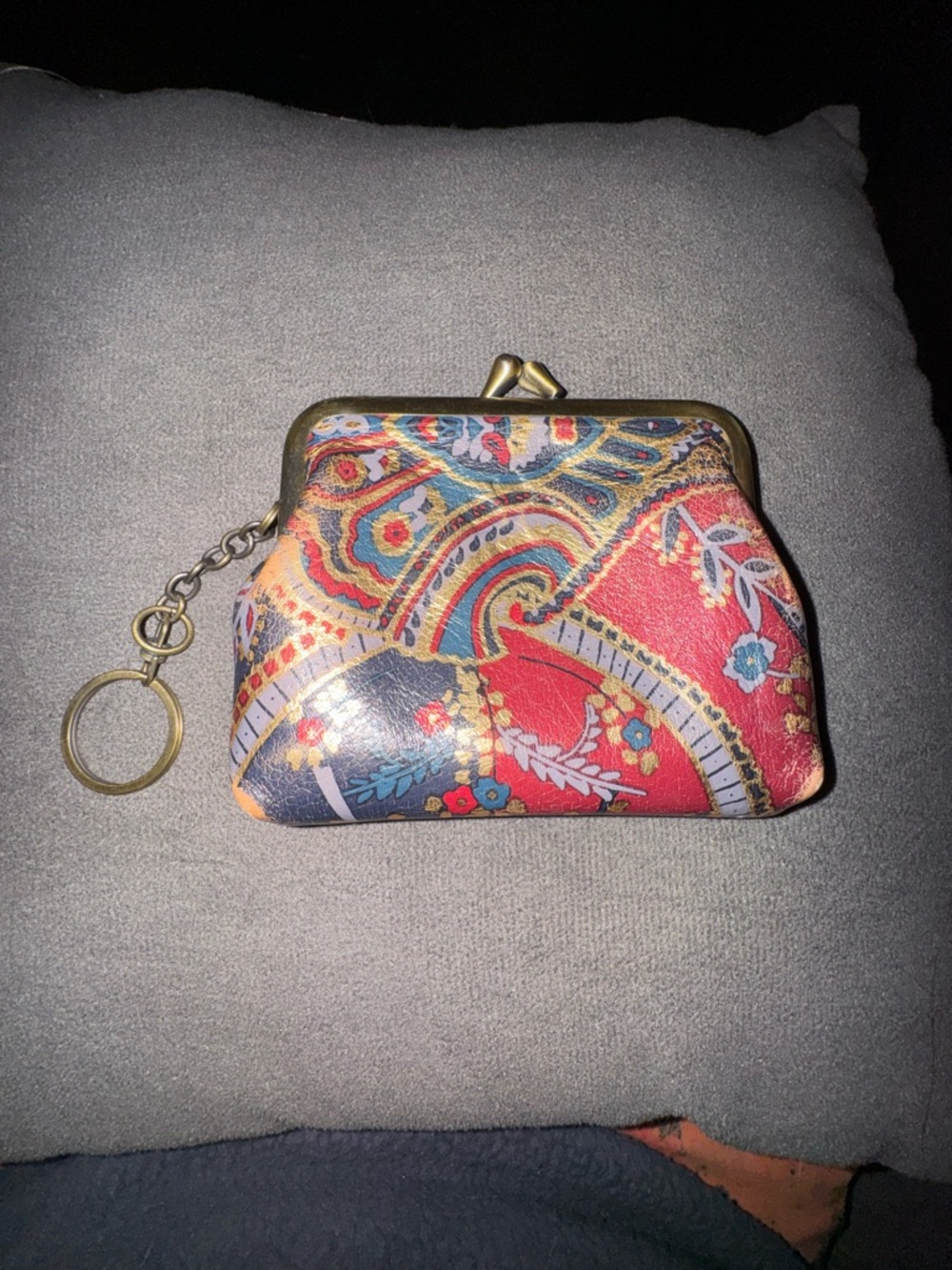Patricia Nash leather Multicolor Paisley Kiss-Lock Coin Purse with Keyring